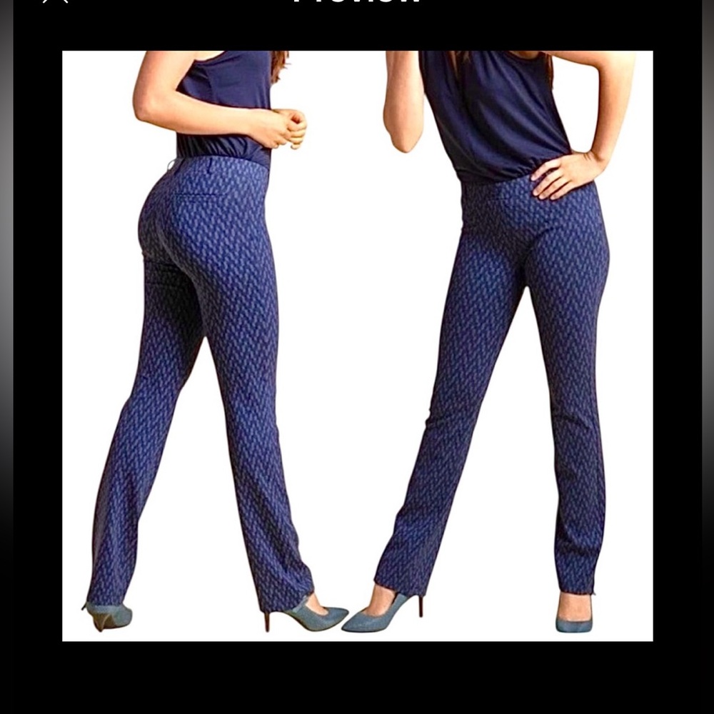Betabrand Blue Dress Yoga Pants Geometric  Chevron Large